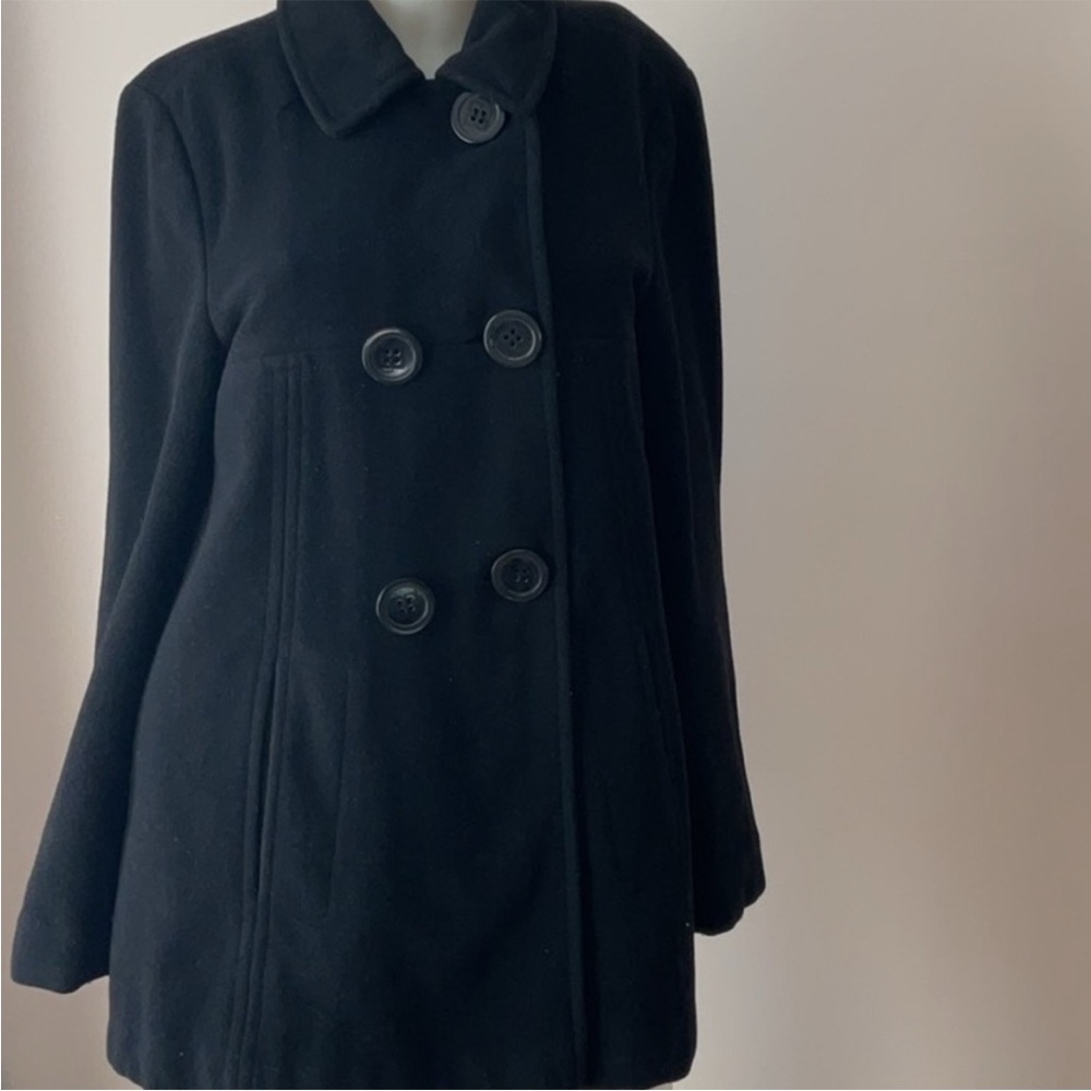 Liz Claiborne Black Double-Breasted Peacoat